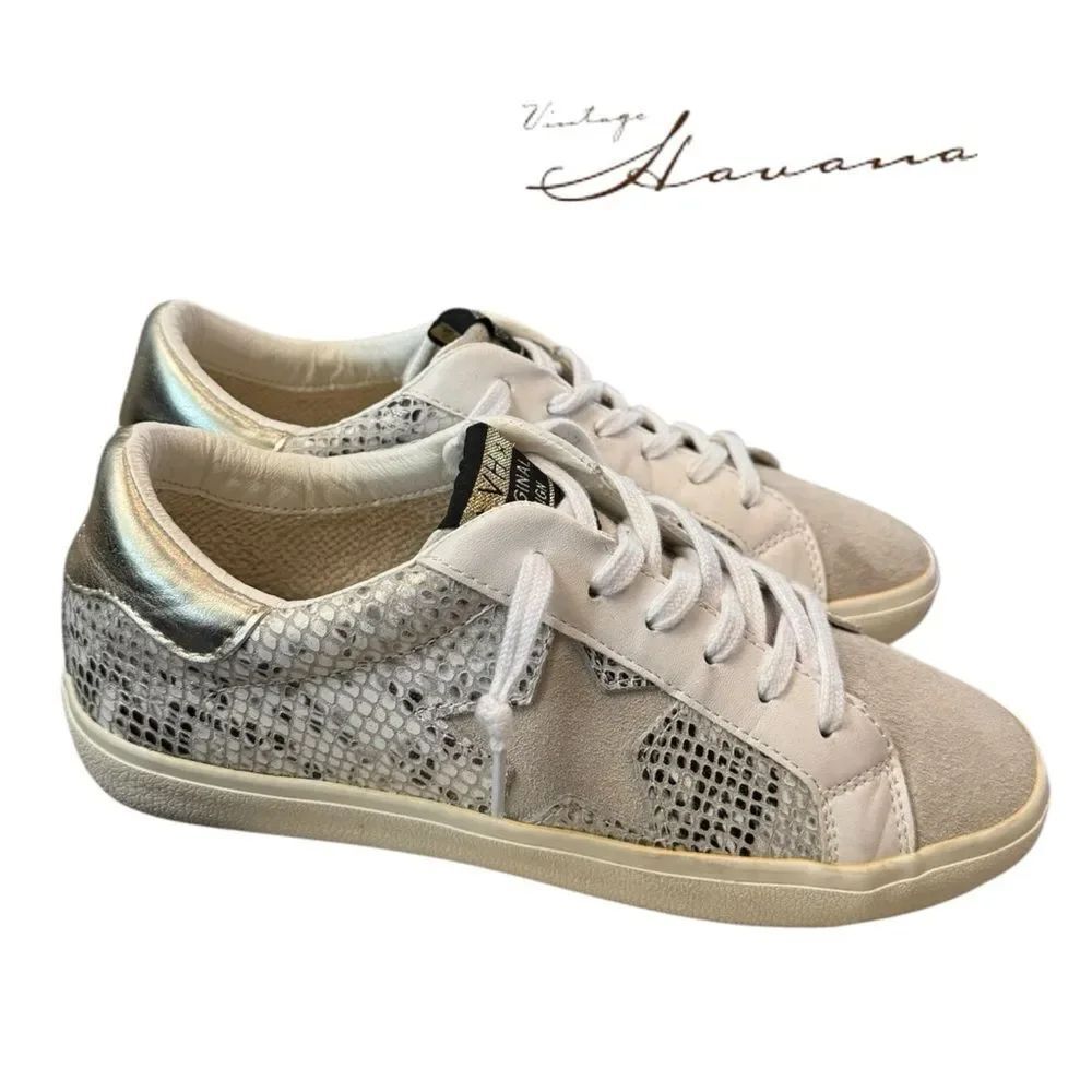 Vintage Havana Kate Women's Cream Gold Snake Sneakers 8.5